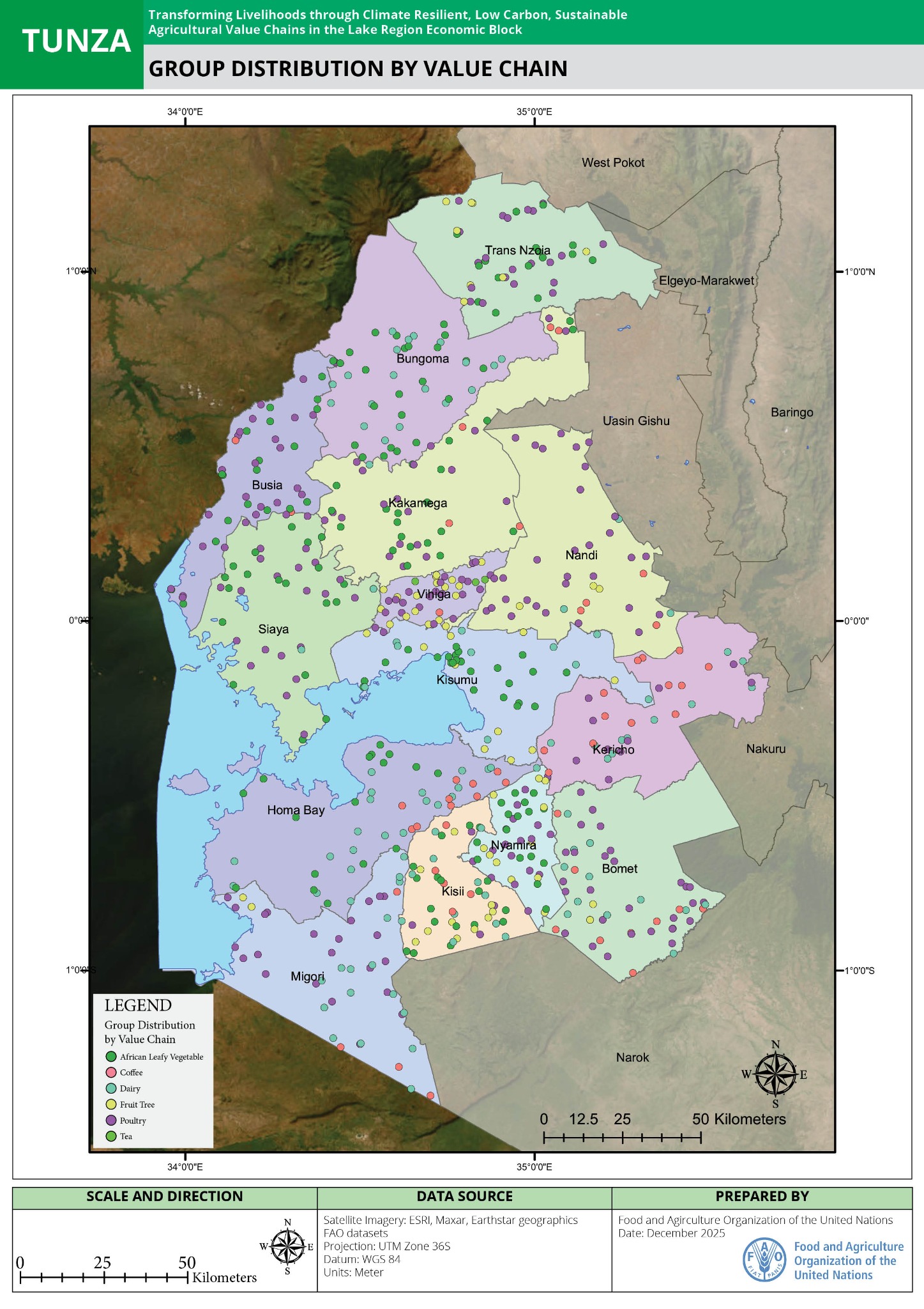 Map showing TUNZA group distribution by value chain